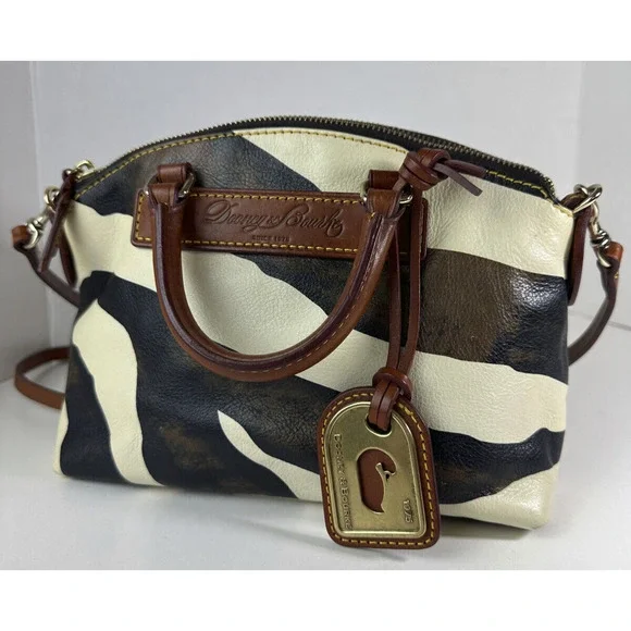 Dooney & Bourke Genuine Florentine Vacchetta Leather Satchel Zebra Print Bag - Picture 11 of 14